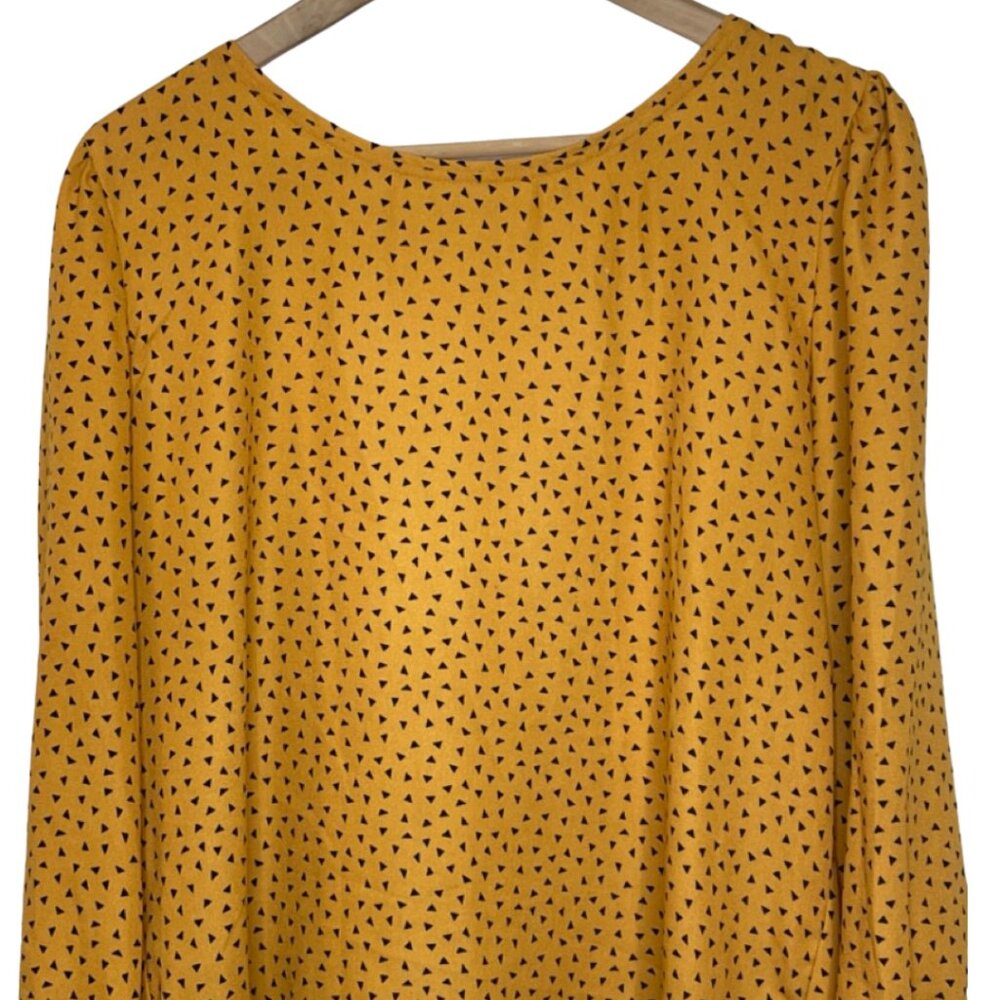 SWEET RAIN | Women's Yellow & Black Geometric Long Sleeve Blouse | Size L - Picture 2 of 13